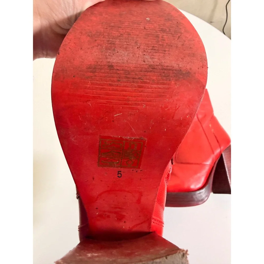 Nasty Gal Platform Ankle Boots Womens 5 Red Excellent Leather Square Toe Block‎